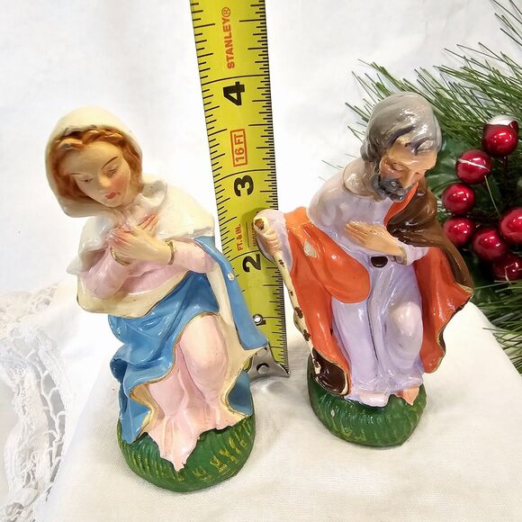 Vintage Joseph & Mother Mary Figurines Paper Mache Christmas Nativity Manger - Picture 7 of 10